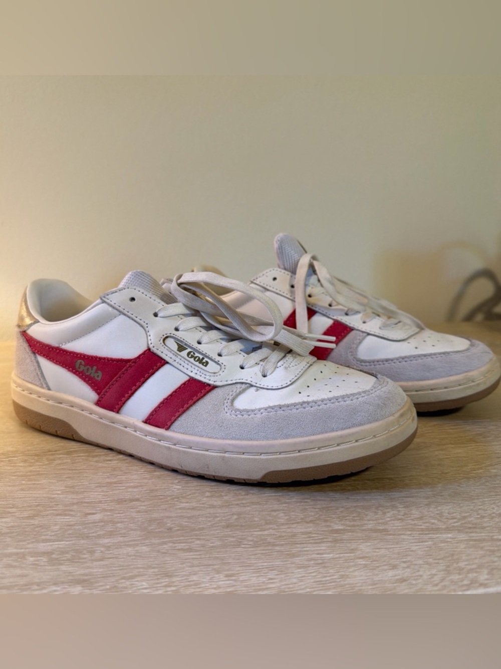 Gola Women’s White & Red Retro-Striped Sneakers